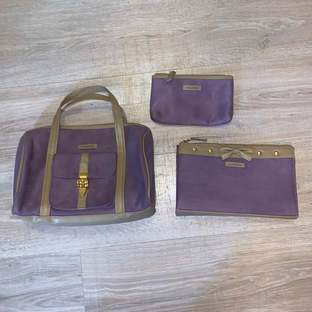 Modella purple soft matching clutch wallet & handbag
